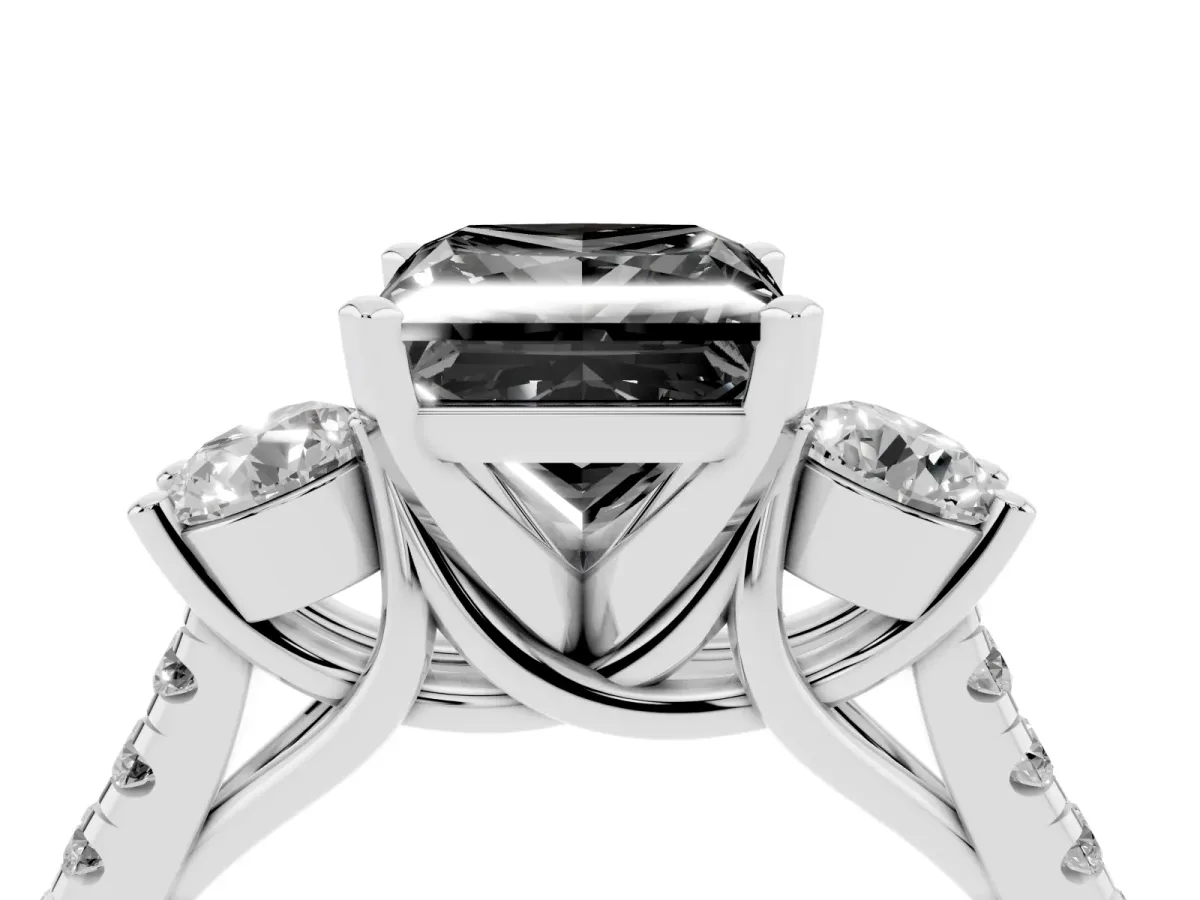 Fancy Black Three-Stone Princess Cut Diamond Pavé Band with Four-Prong Setting Silver