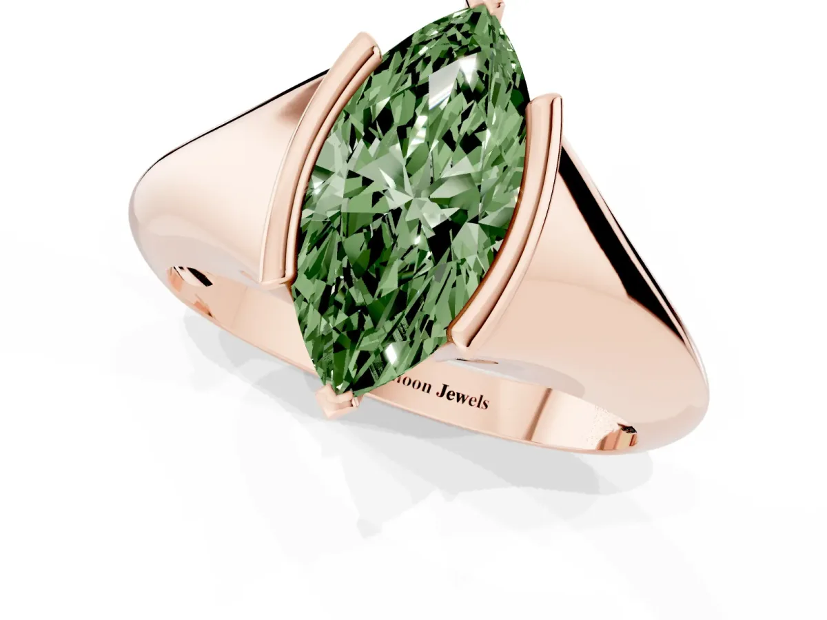 Fancy Green Marquise Cut Solitaire Tension Set Diamond Ring Rose gold