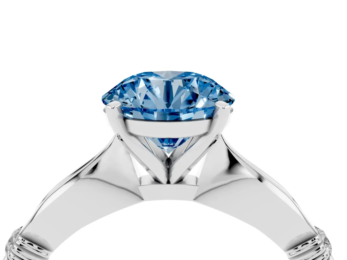 Fancy Blue Round Cut Solitaire Diamond Twisted Band with Four-Prong Setting Platinum
