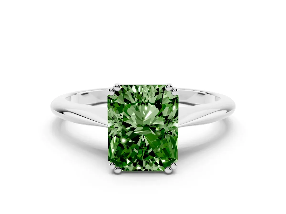 Fancy Green Radiant Cut Solitaire Diamond Ring with Six-Prong Setting and Classic Band White gold