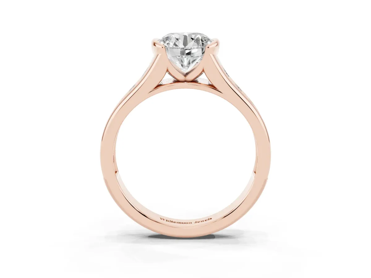 Round Cut Solitaire Bezel-Set Diamond Ring with Channel-Set Band Rose gold