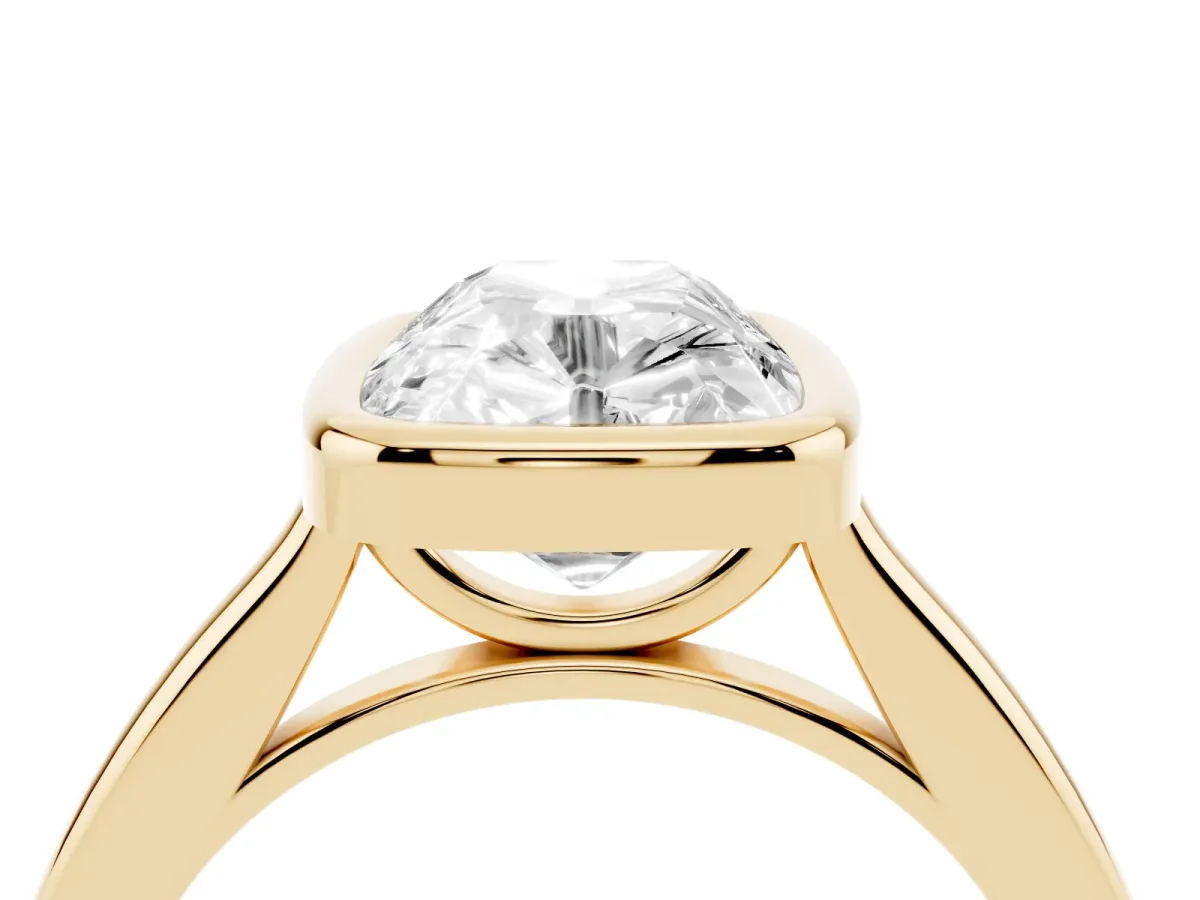 Old Mine Elongated Cushion Diamond Bezel Set Ring Yellow gold