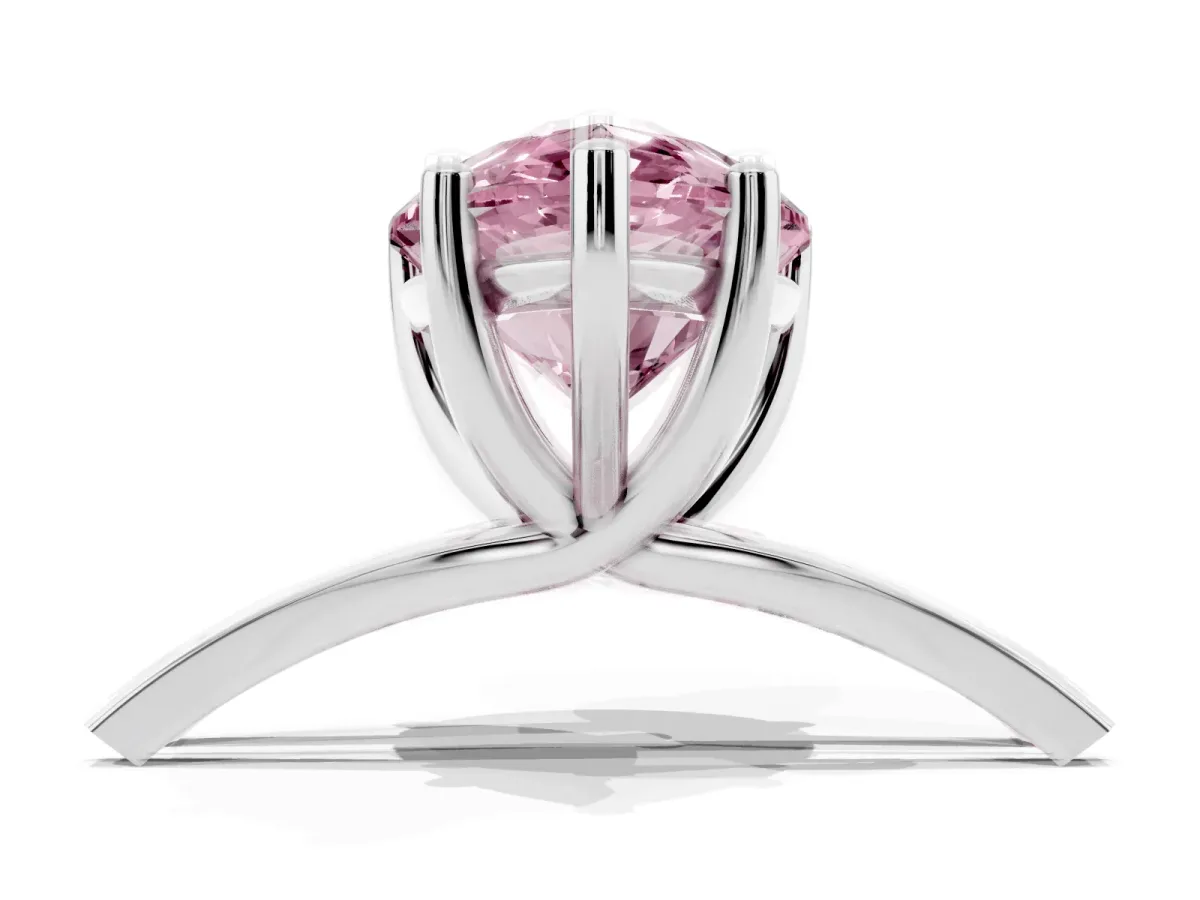 Fancy Pink Pear Cut Cut Diamond Solitaire Engagement Ring with Tapered Plain Band and Four-Prong Setting Platinum