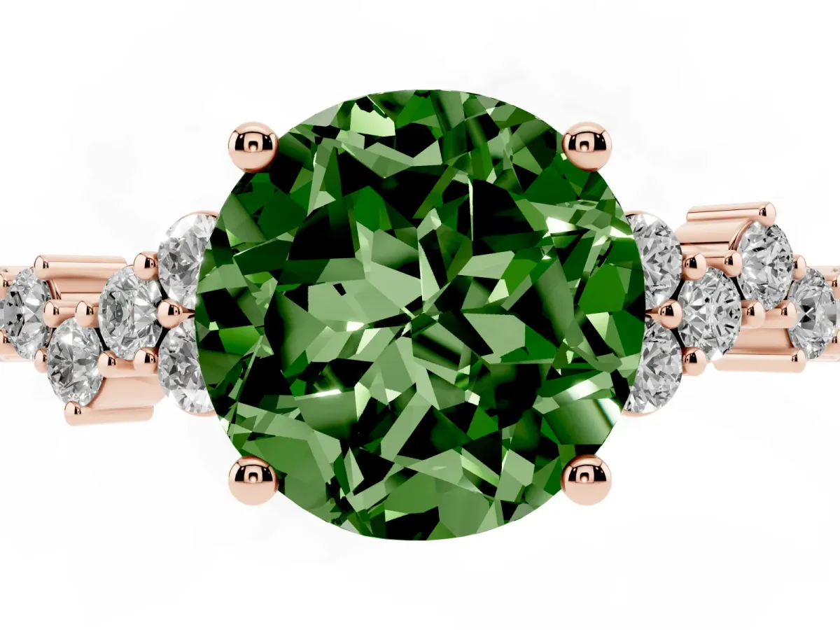 Fancy Green Round Cut Diamond Scattered Round Accent Ring with Prong Setting Rose gold
