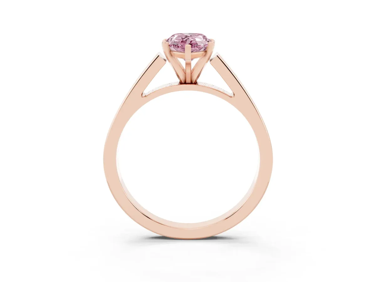 Fancy Pink Pear Cut Solitaire Engagement Ring with Four-Prong Setting and Tapered Band Rose gold
