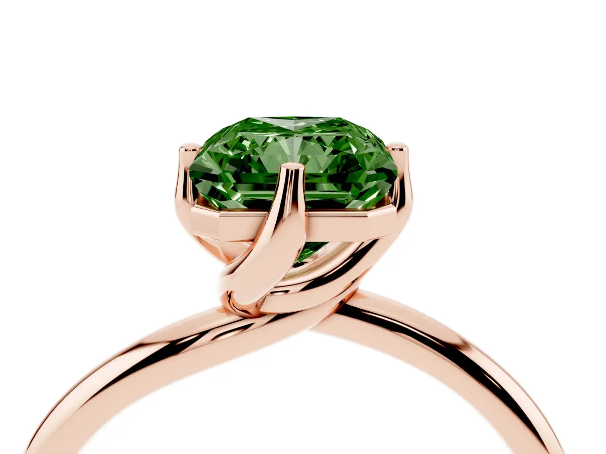 Fancy Green Radiant Cut Diamond Solitaire Engagement Ring with Four-Prong Setting and Classic Band Rose gold