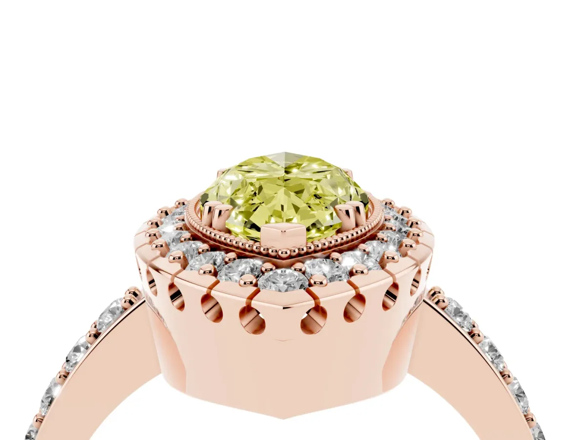 Fancy Yellow Marquise Cut Diamond Halo Ring with Pavé Band and Prong Setting Rose gold