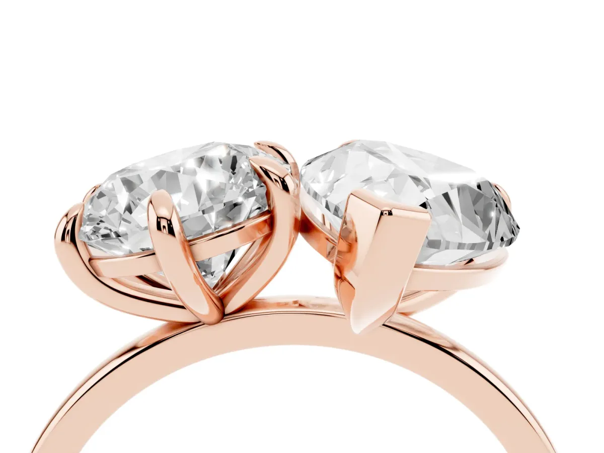Round and Pear Toi Moi Ring with Prong Setting and Plain Band Rose gold