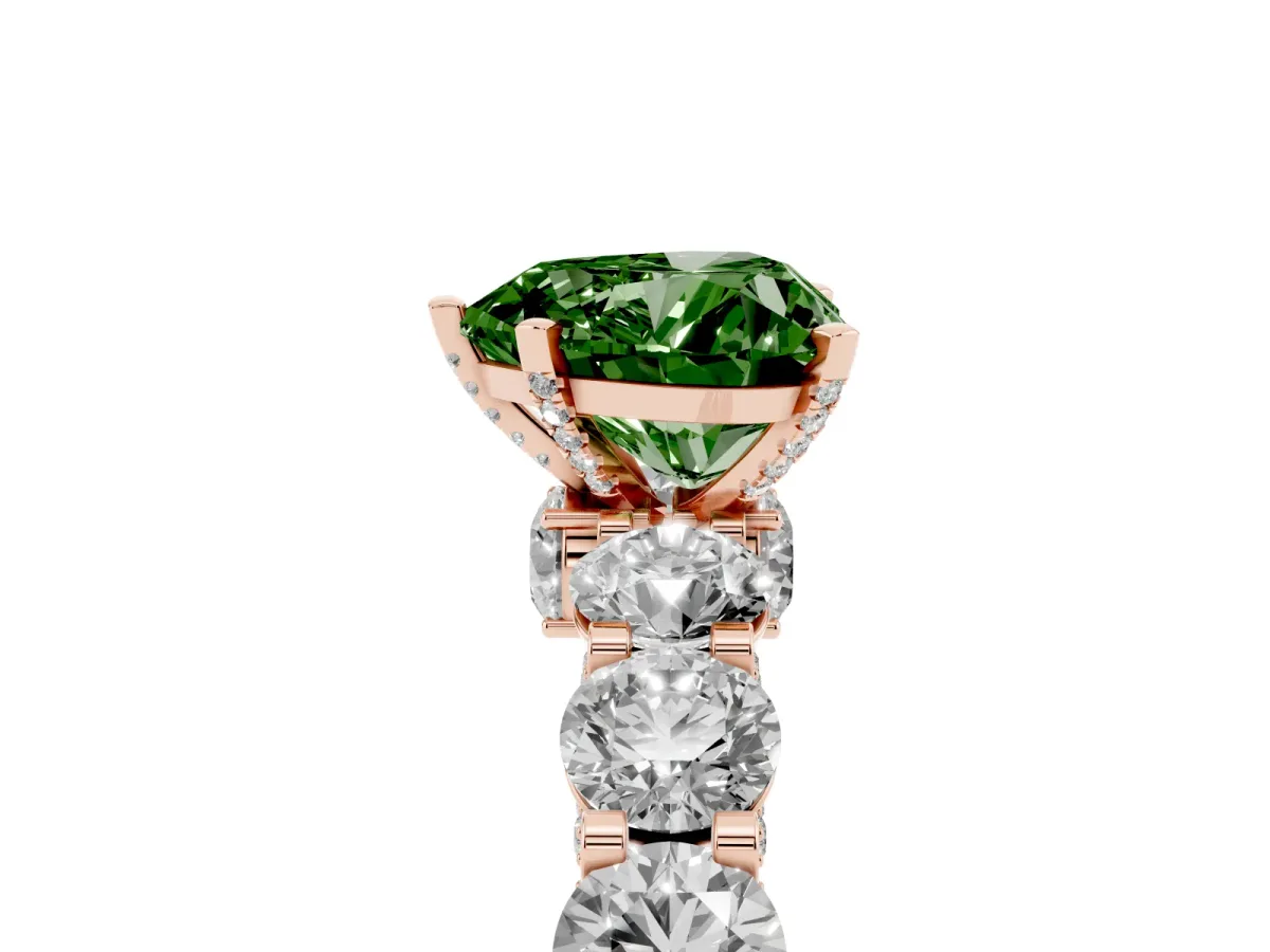 Fancy Green Heart Cut Diamond Side Stone Engagement Ring with Four-Prong Setting Rose gold