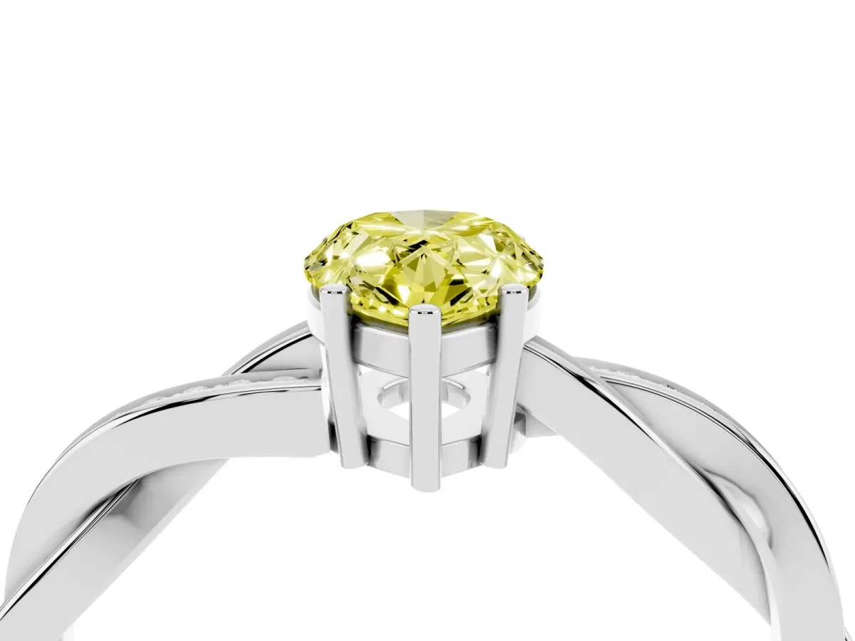 Fancy Yellow Pear Cut Solitaire Twisted Pave Diamond Ring with Four-Prong Setting Silver