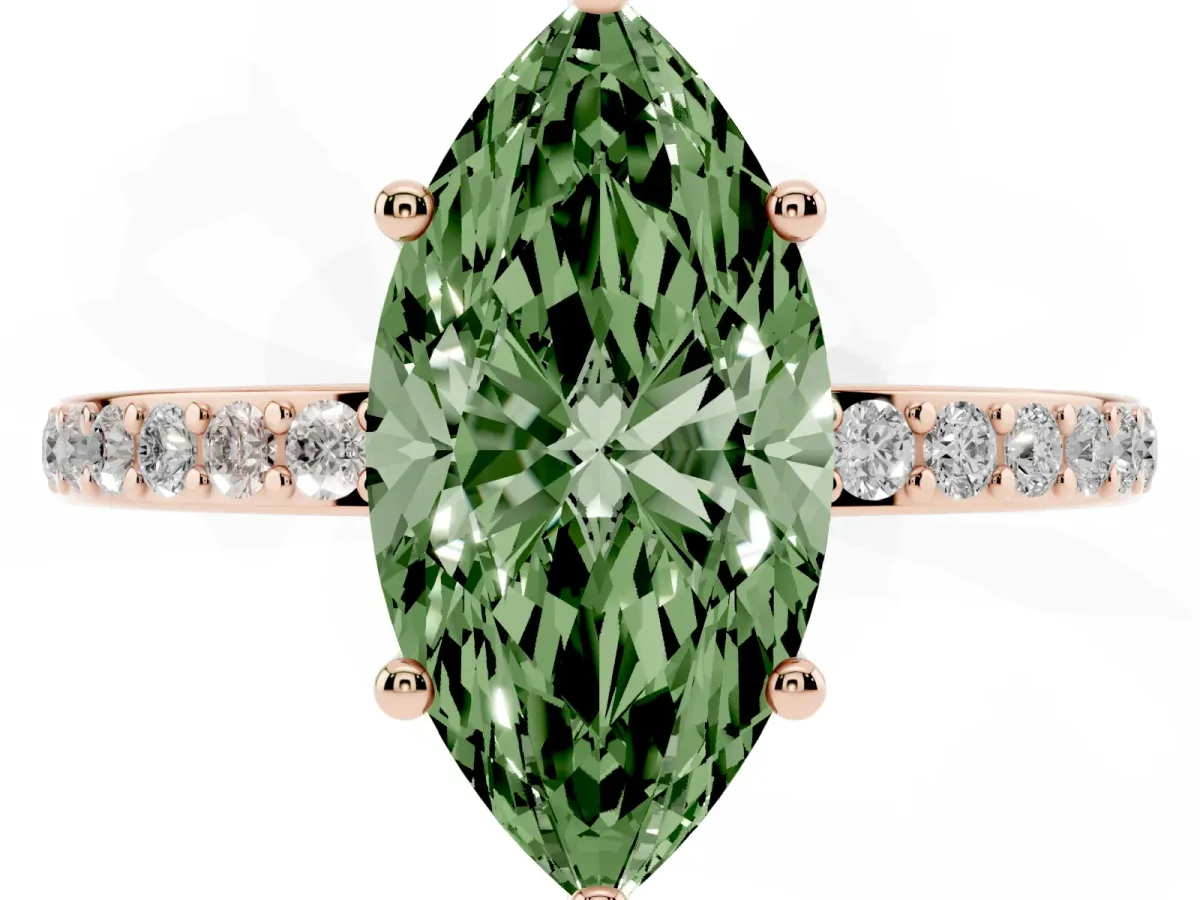 Fancy Green Marquise Cut Cut Diamond Pavé Band Ring with Four-Prong Setting Rose gold