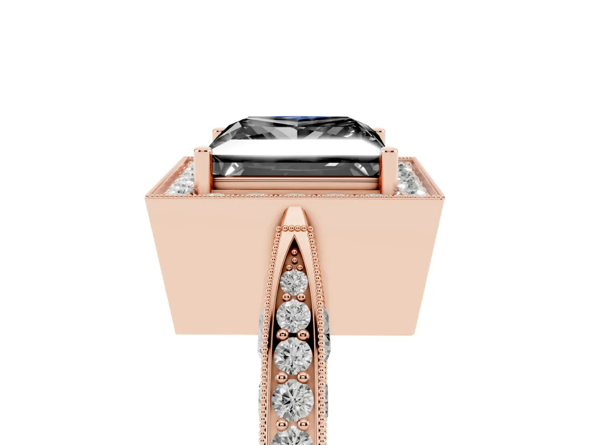 Fancy Black Princess Cut Halo Diamond Engagement Ring with Split Shank Band and Four-Prong Setting Rose gold