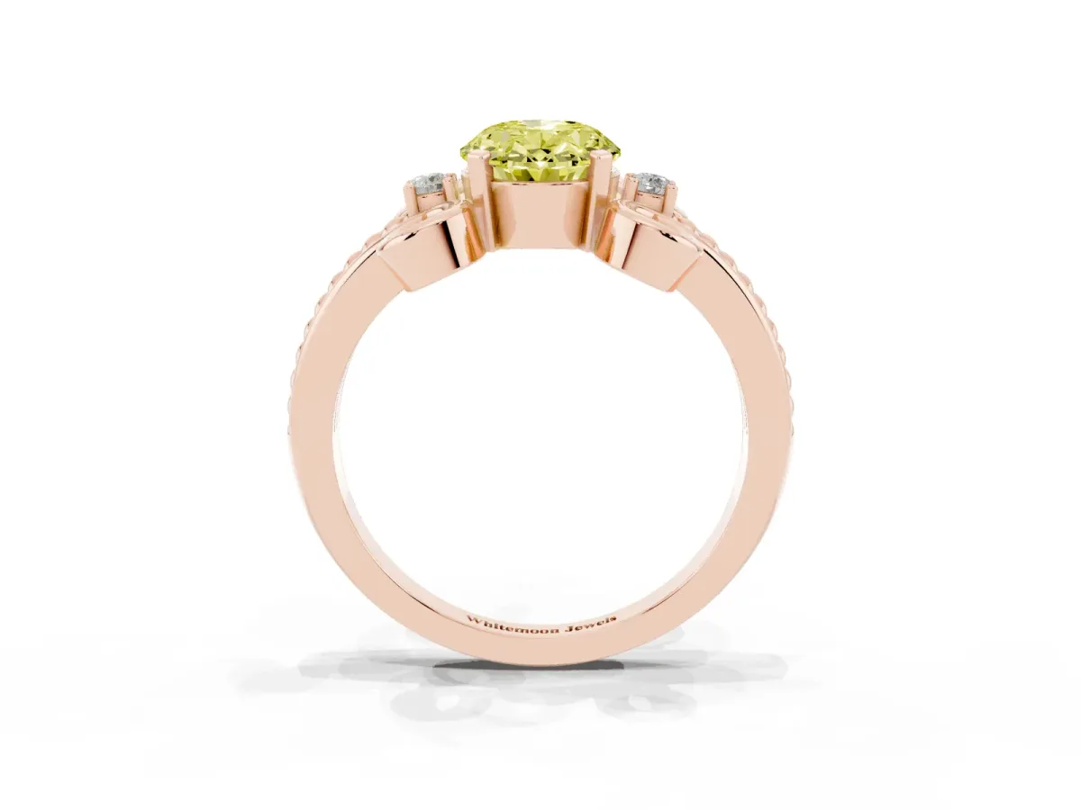 Fancy Yellow Oval Cut Solitaire Twisted Band Scroll Prong Ring Rose gold