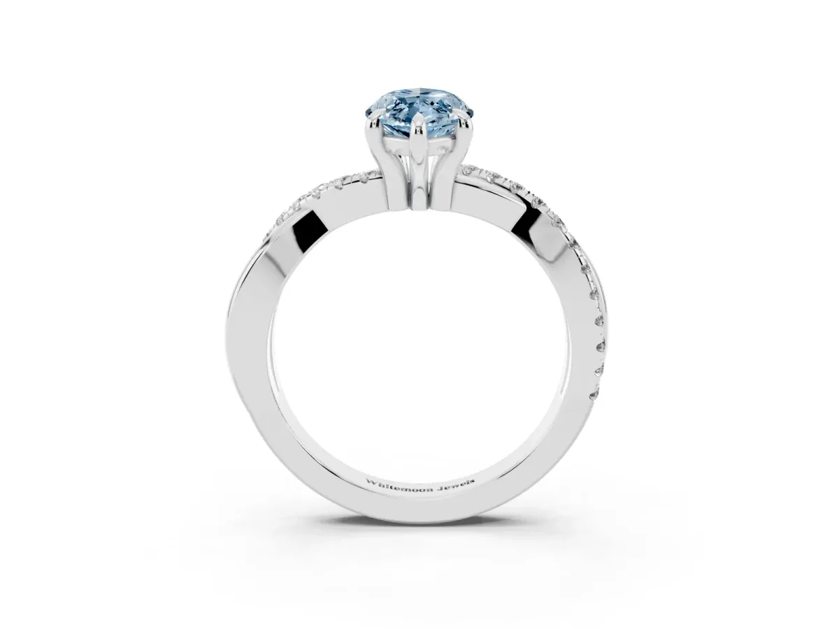 Fancy Blue Marquise Cut Cut Diamond Twist Band Solitaire with Prong Setting Silver