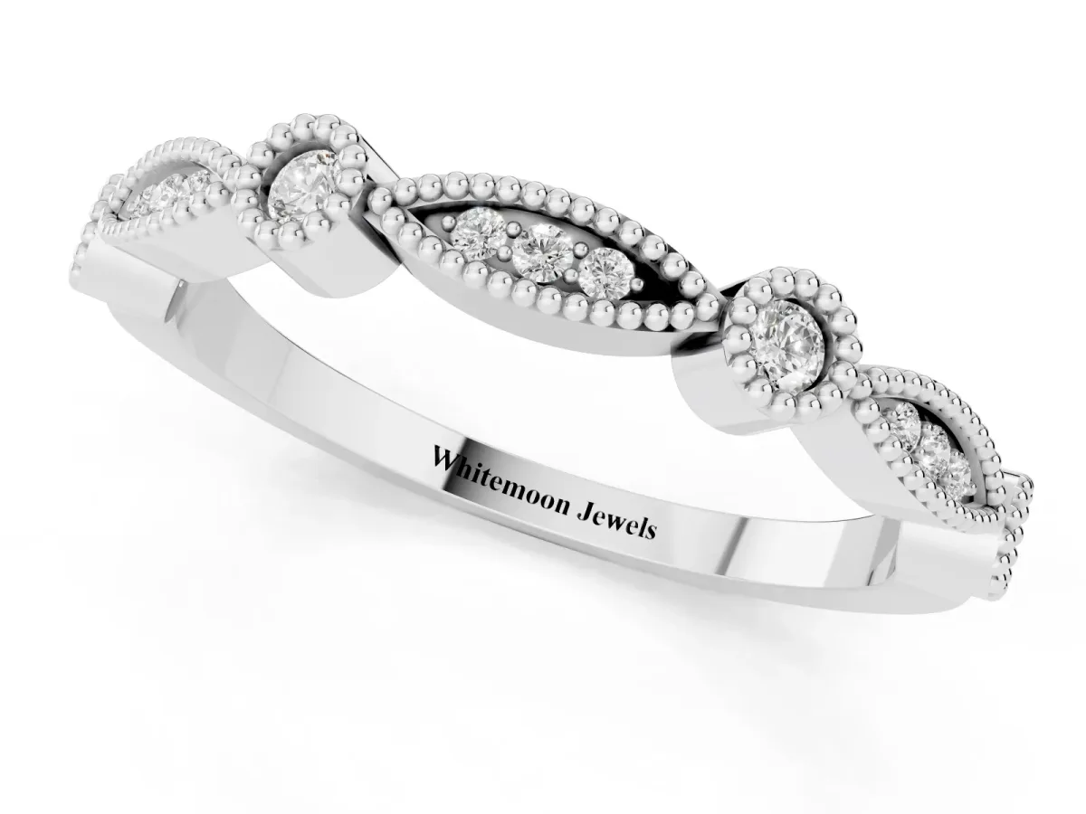 Milgrain Bezel and Marquise Diamond Band White gold