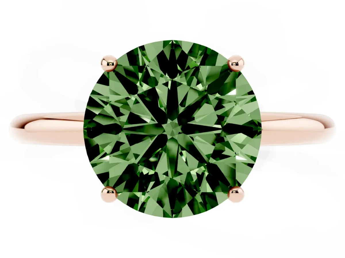 Fancy Green Round Cut Solitaire Diamond Ring with a Classic Band and Four-Prong Setting Rose gold