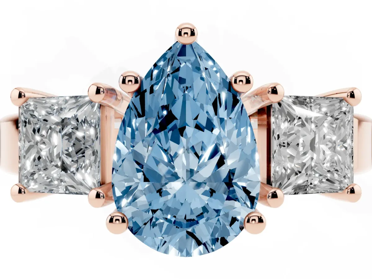 Fancy Blue Three-Stone Pear Cut Cut Solitaire Ring with Prong Setting Rose gold