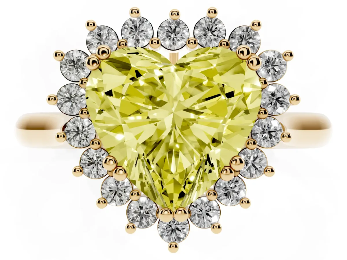 Fancy Yellow Heart Cut Cut Diamond Halo Ring with Solitaire Band and Prong Setting Yellow gold