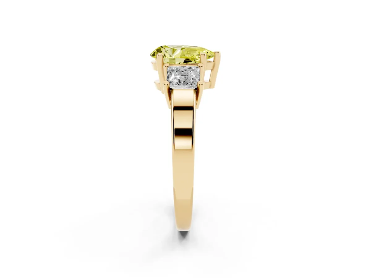 Fancy Yellow Three-Stone Pear Cut Cut Solitaire Ring with Prong Setting Yellow gold