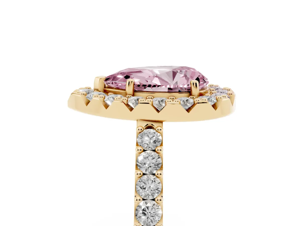 Fancy Pink Pear Cut Halo Diamond Pavé Solitaire Ring Yellow gold