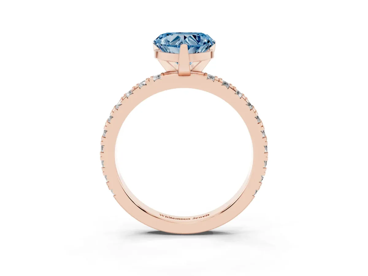 Fancy Blue Heart Cut Diamond Pavé Band Solitaire with Four-Prong Setting Rose gold