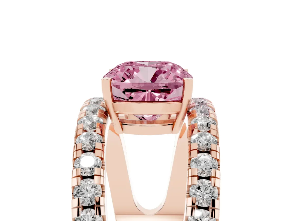 Fancy Pink Cushion Cut Solitaire Split Shank Pave Diamond Ring Rose gold