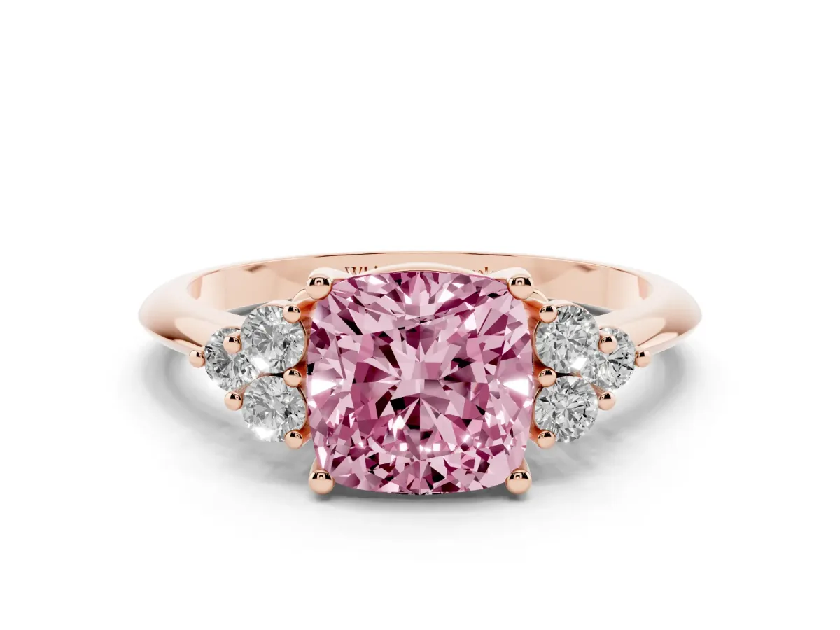 Fancy Pink Cushion Cut Cut Diamond Cluster Ring with Solitaire Band and Four-Prong Setting Rose gold