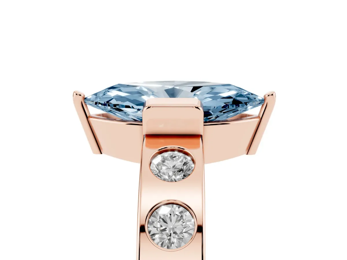 Fancy Blue Marquise Cut Brilliant Channel-Set Diamond Ring with Bezel Prong Setting Rose gold