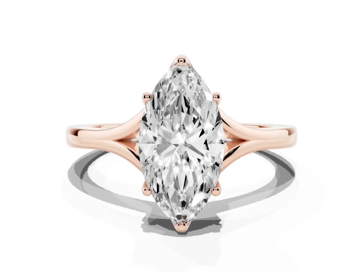 Marquise Cut Solitaire Diamond Ring with Six-Prong Setting and Tapered Band Rose gold