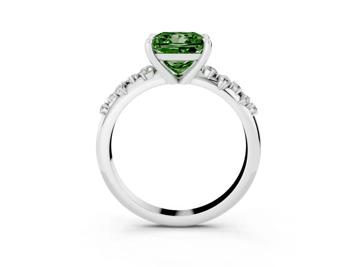 Fancy Green Princess Cut Cut Diamond Vine Band with Four-Prong Setting Silver