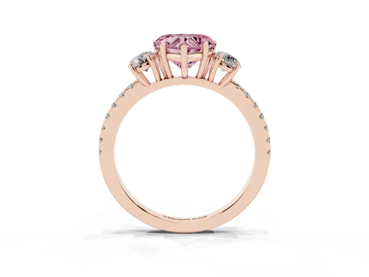 Fancy Pink Three-Stone Heart Cut Cut Diamond Pavé Band with Prong Setting Rose gold