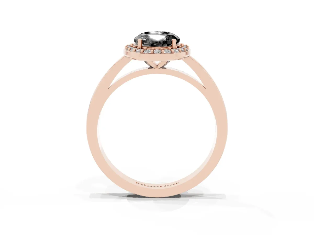 Fancy Black Oval Cut Halo Diamond Ring with Solitaire Band and Prong Setting Rose gold