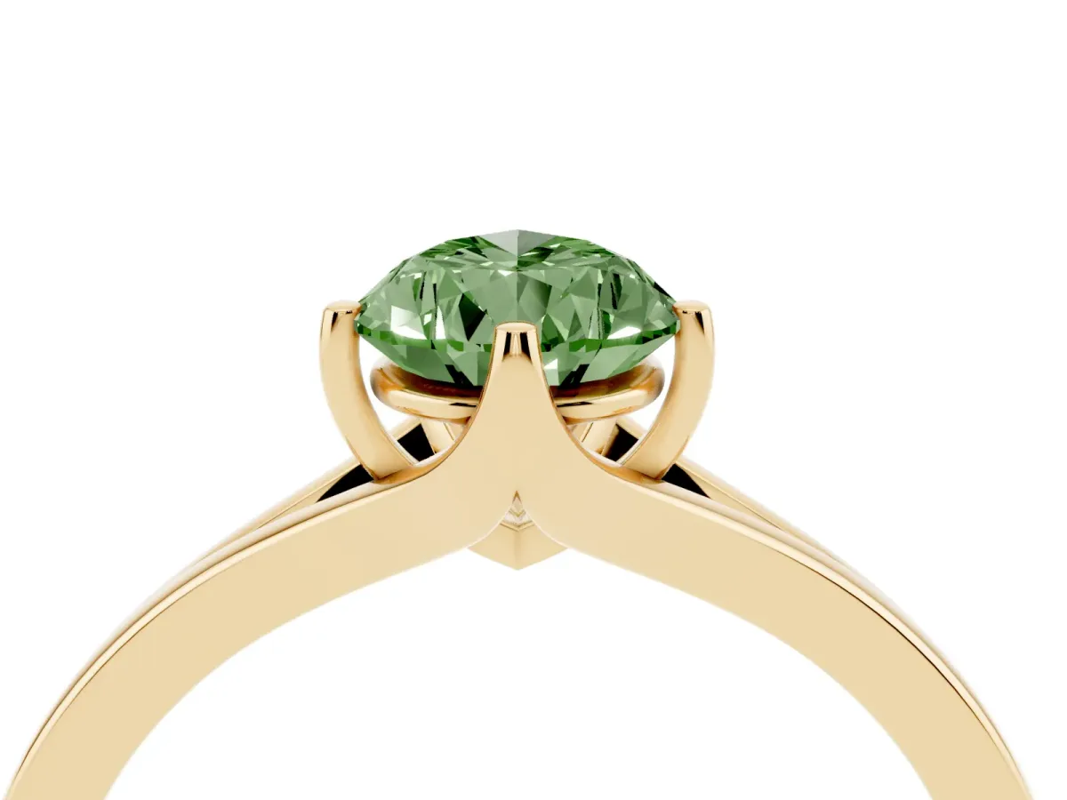 Fancy Green Pear Cut Solitaire Diamond Ring with Six-Prong Setting and Tapered Band Yellow gold