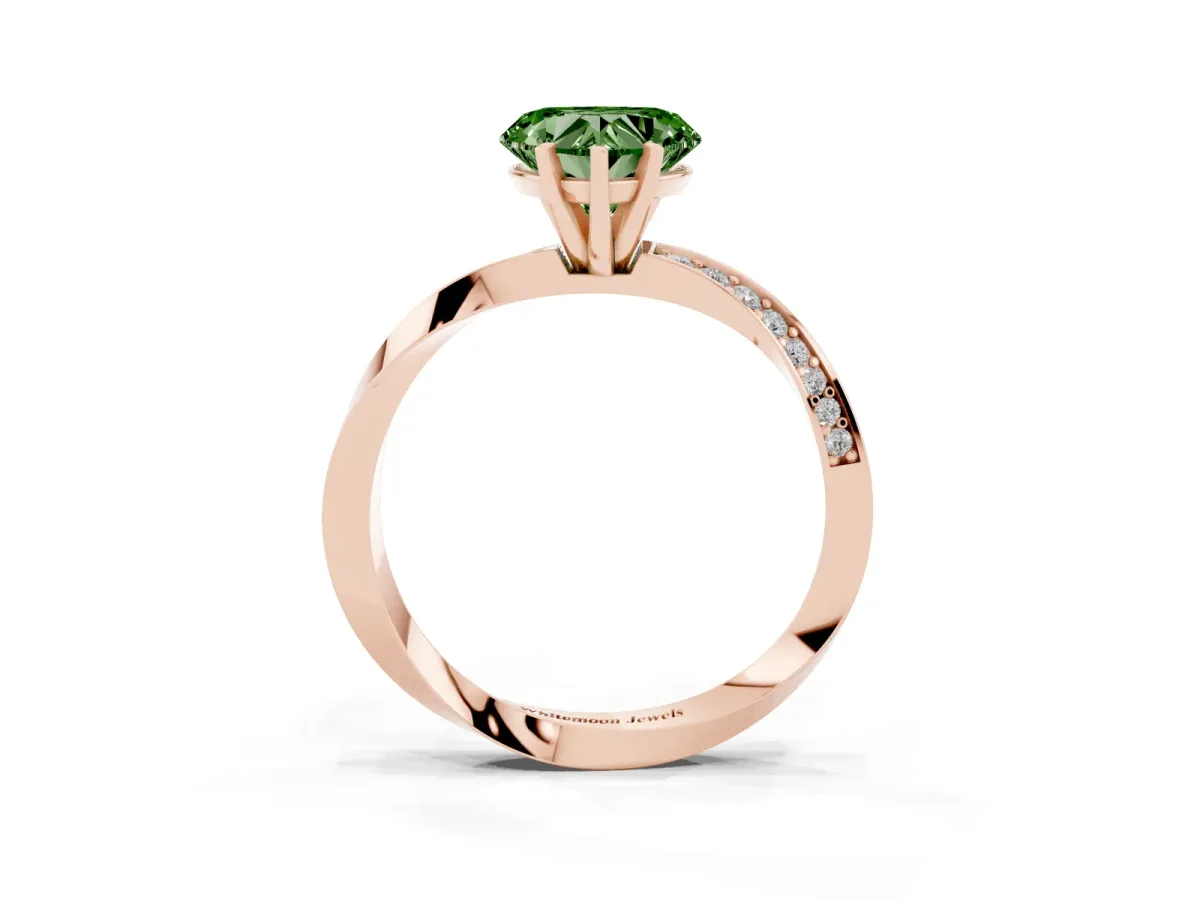 Fancy Green Heart Cut Diamond Engagement Ring with Side Stone Accents and Four-Prong Setting Rose gold