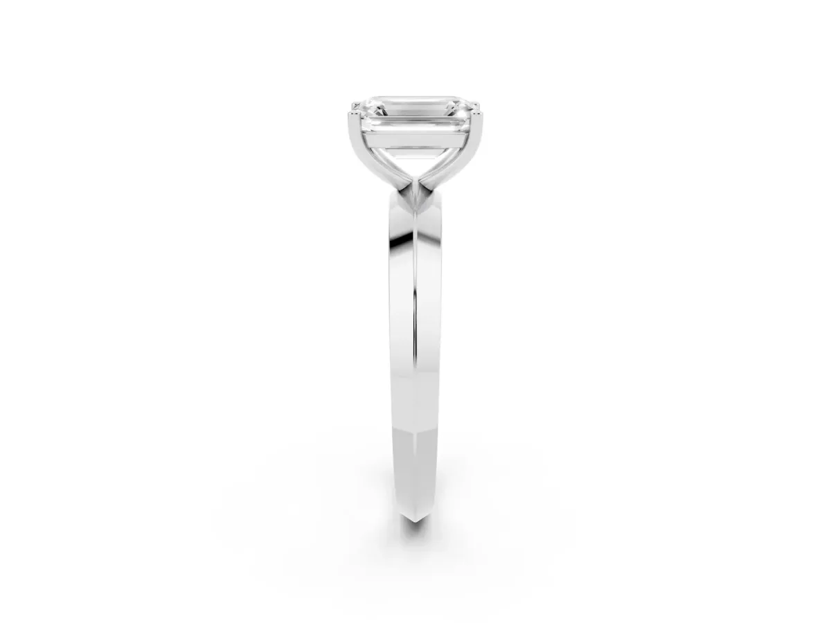 Emerald Cut Cut Solitaire Engagement Ring with Flat Band and Four-Prong Setting Platinum