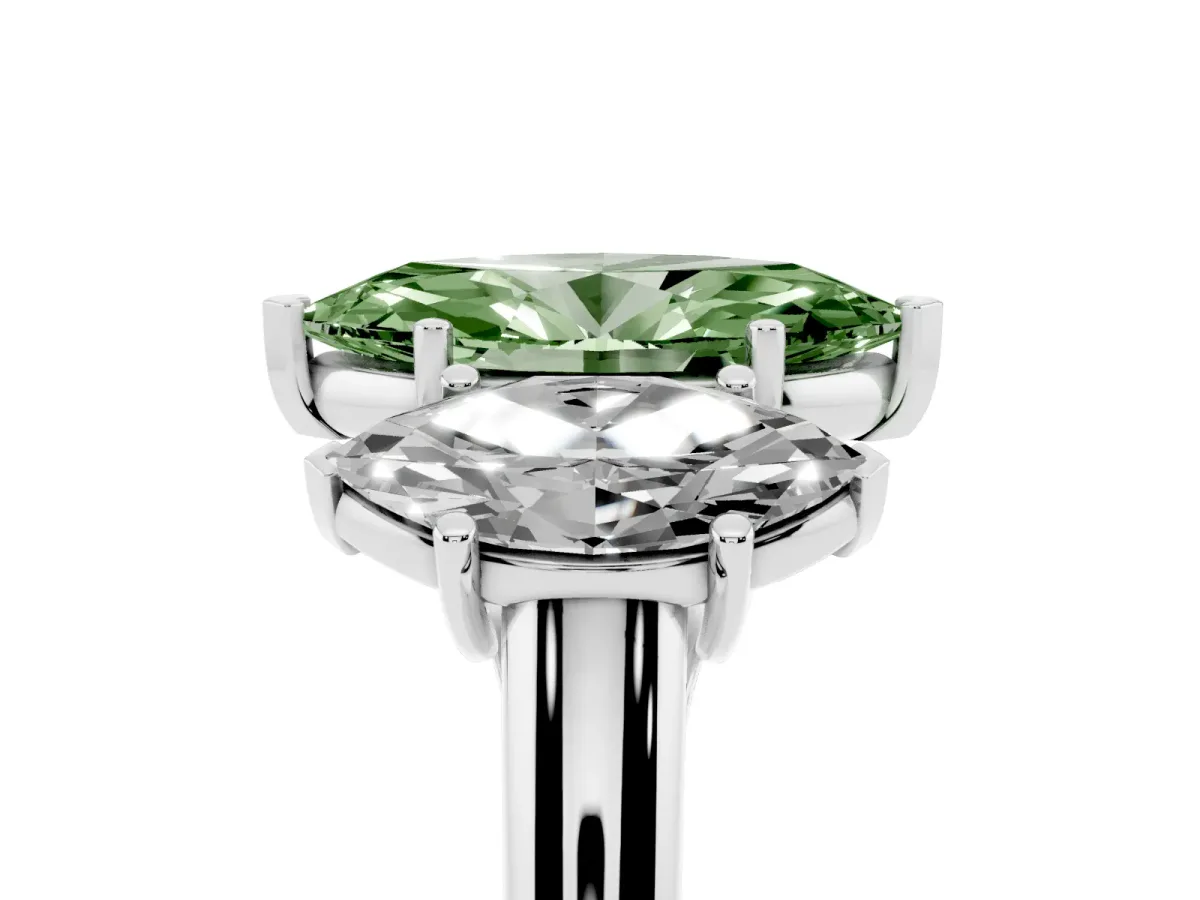 Fancy Green Three-Stone Marquise Cut Diamond Engagement Ring with Prong Setting Silver
