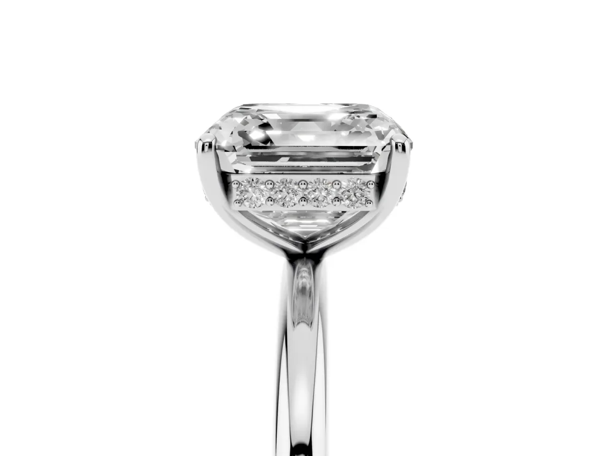 Asscher Cut Solitaire Diamond Ring with a Classic Band and Four-Prong Setting Silver
