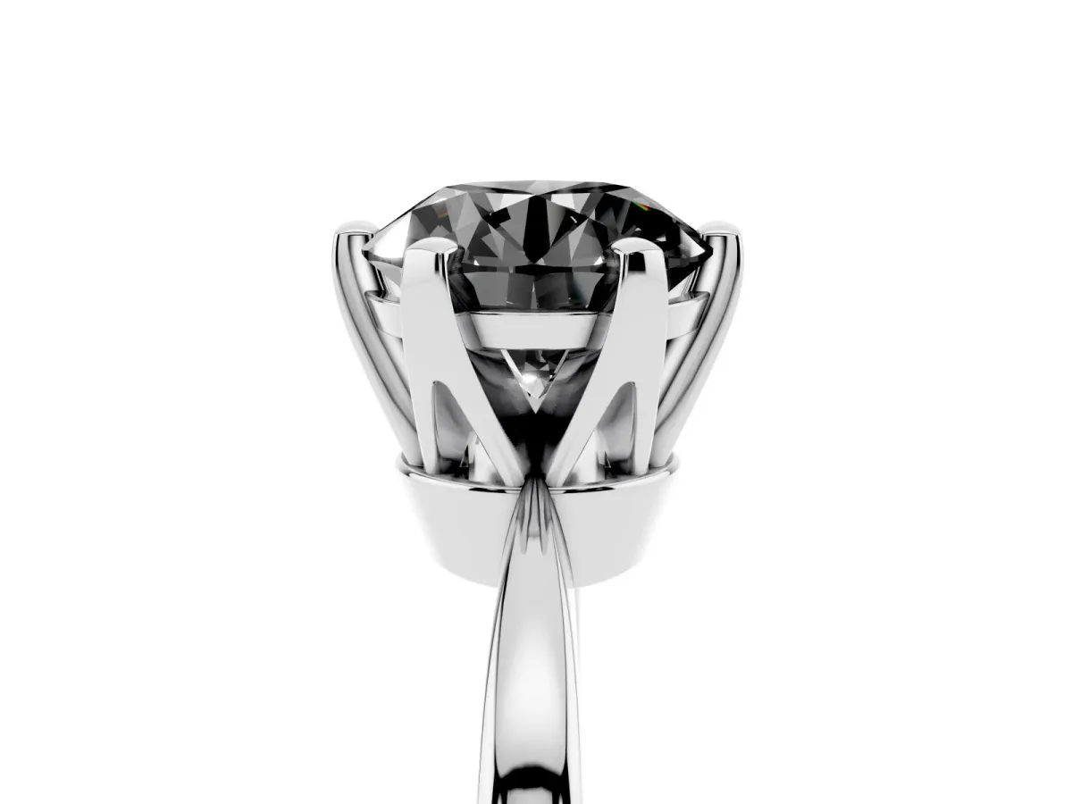 Fancy Black Round Cut Solitaire Engagement Ring with Six-Prong Setting and Tapered Band White gold