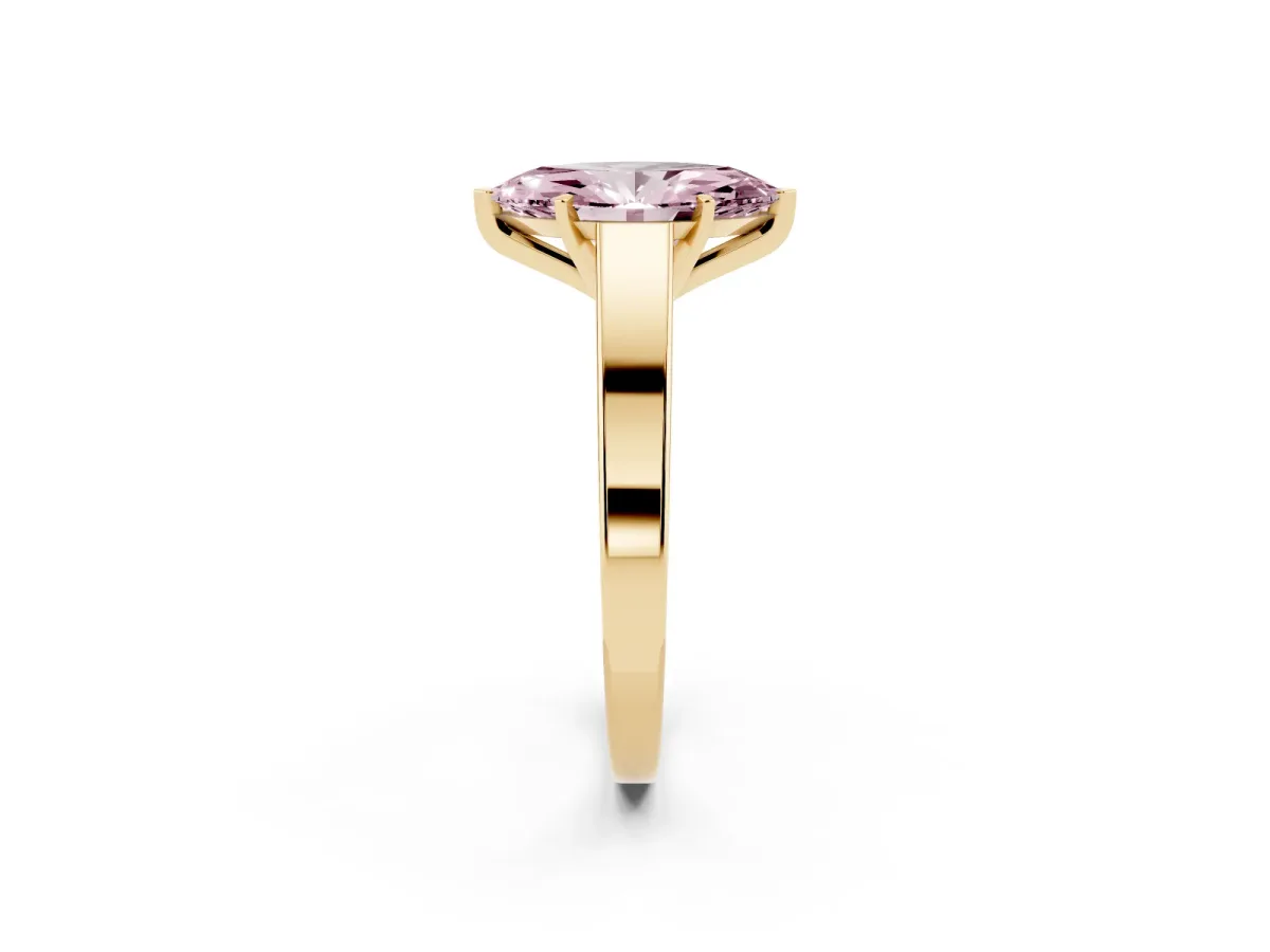 Fancy Pink Marquise Cut Solitaire Engagement Ring with Four-Prong Setting and Tapered Band Yellow gold
