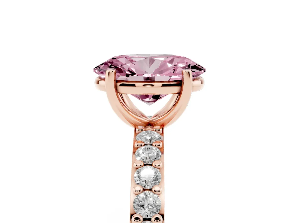 Fancy Pink Oval Cut Cut Diamond Solitaire with Pave Band and Four-Prong Setting Rose gold