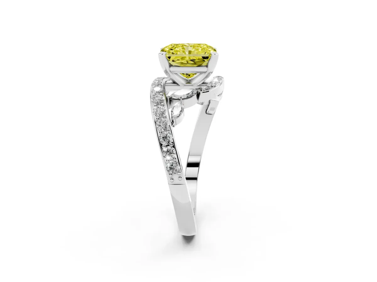 Fancy Yellow Radiant Cut Solitaire with Pavé Twist Band and Four-Prong Setting Silver