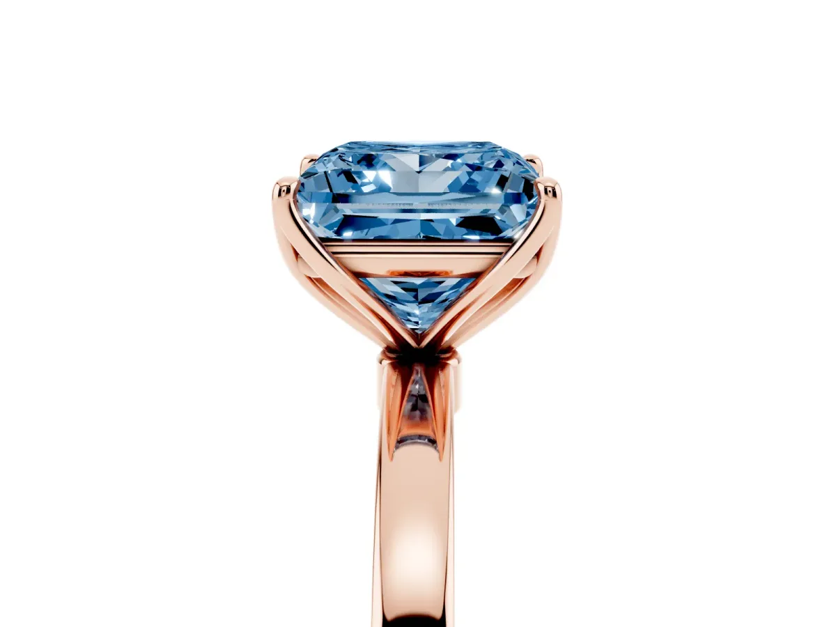 Fancy Blue Princess Cut Diamond Solitaire Ring with Thin Band and Prong Setting Rose gold