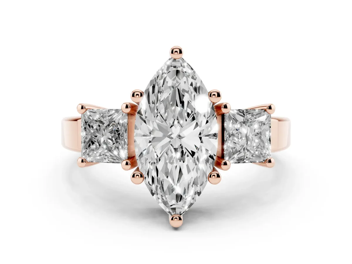 Three-Stone Marquise Cut Cut Solitaire Ring with Prong Setting Rose gold