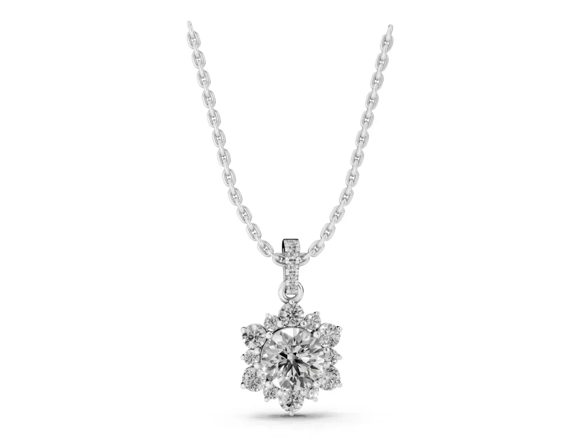 Round Brilliant Cluster Diamond Pendant with Prong Setting Silver