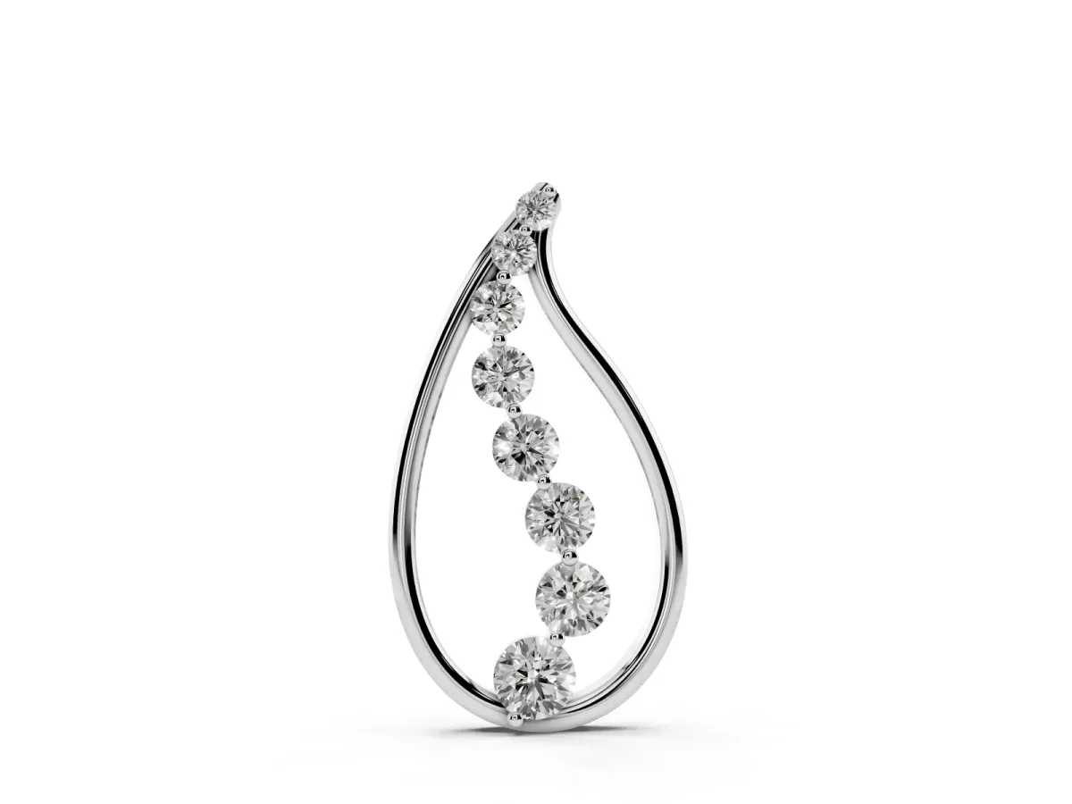 Teardrop Diamond Prong-Set Round Pendant Silver