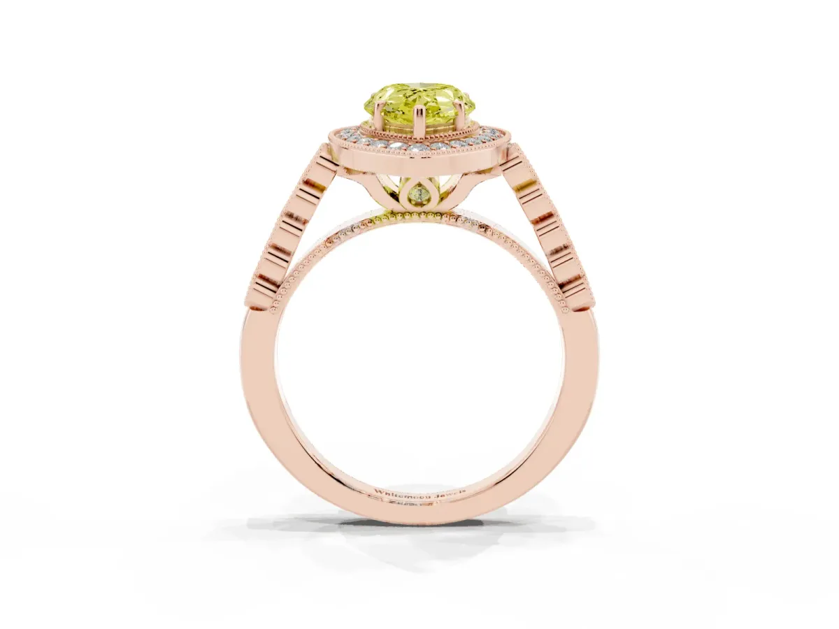Fancy Yellow Pear Cut Halo Twist Band Solitaire Ring with Six-Prong Setting Rose gold