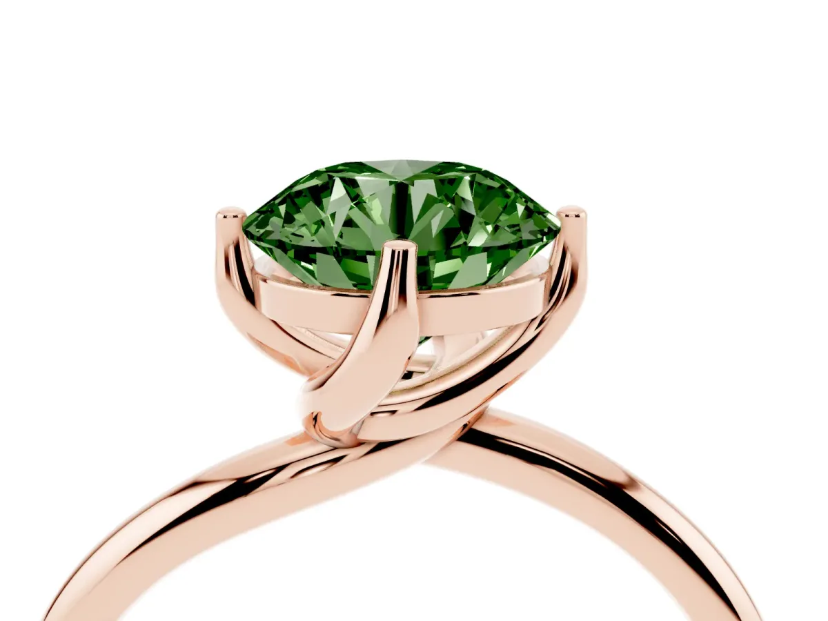 Fancy Green Round Cut Diamond Solitaire Engagement Ring with Four-Prong Setting and Classic Band Rose gold