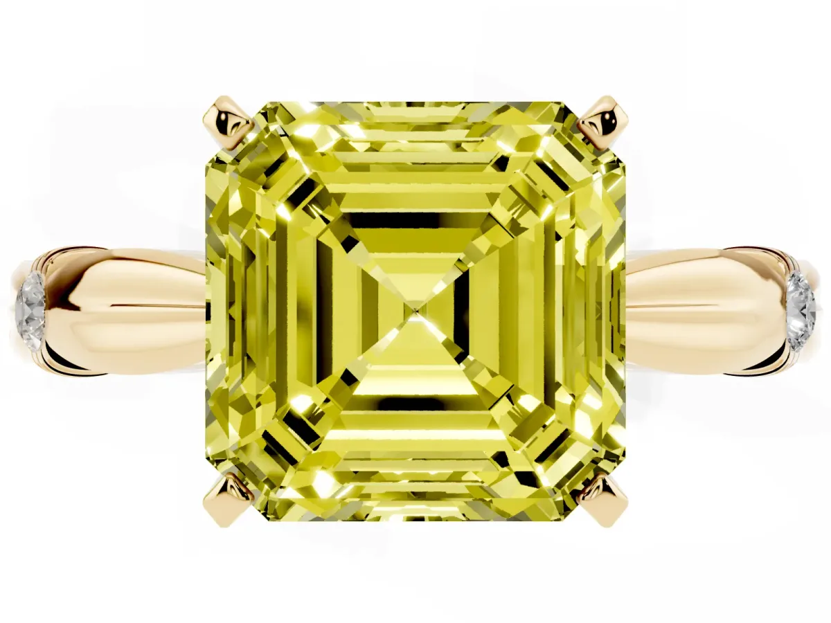 Fancy Yellow Asscher Cut Solitaire Diamond Twisted Band with Four-Prong Setting Yellow gold