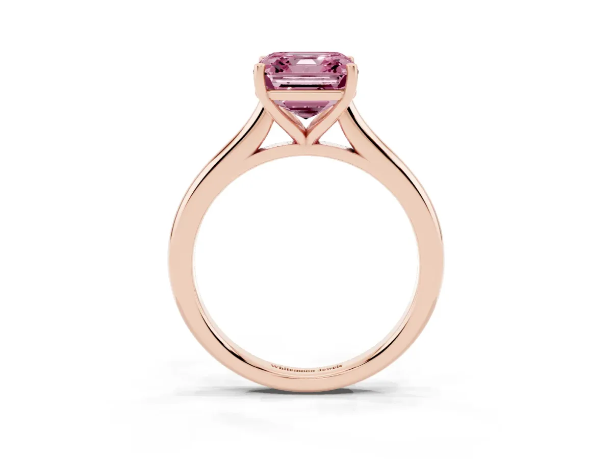 Fancy Pink Asscher Cut Cut Solitaire Ring with Cathedral Band and Four-Prong Setting Rose gold