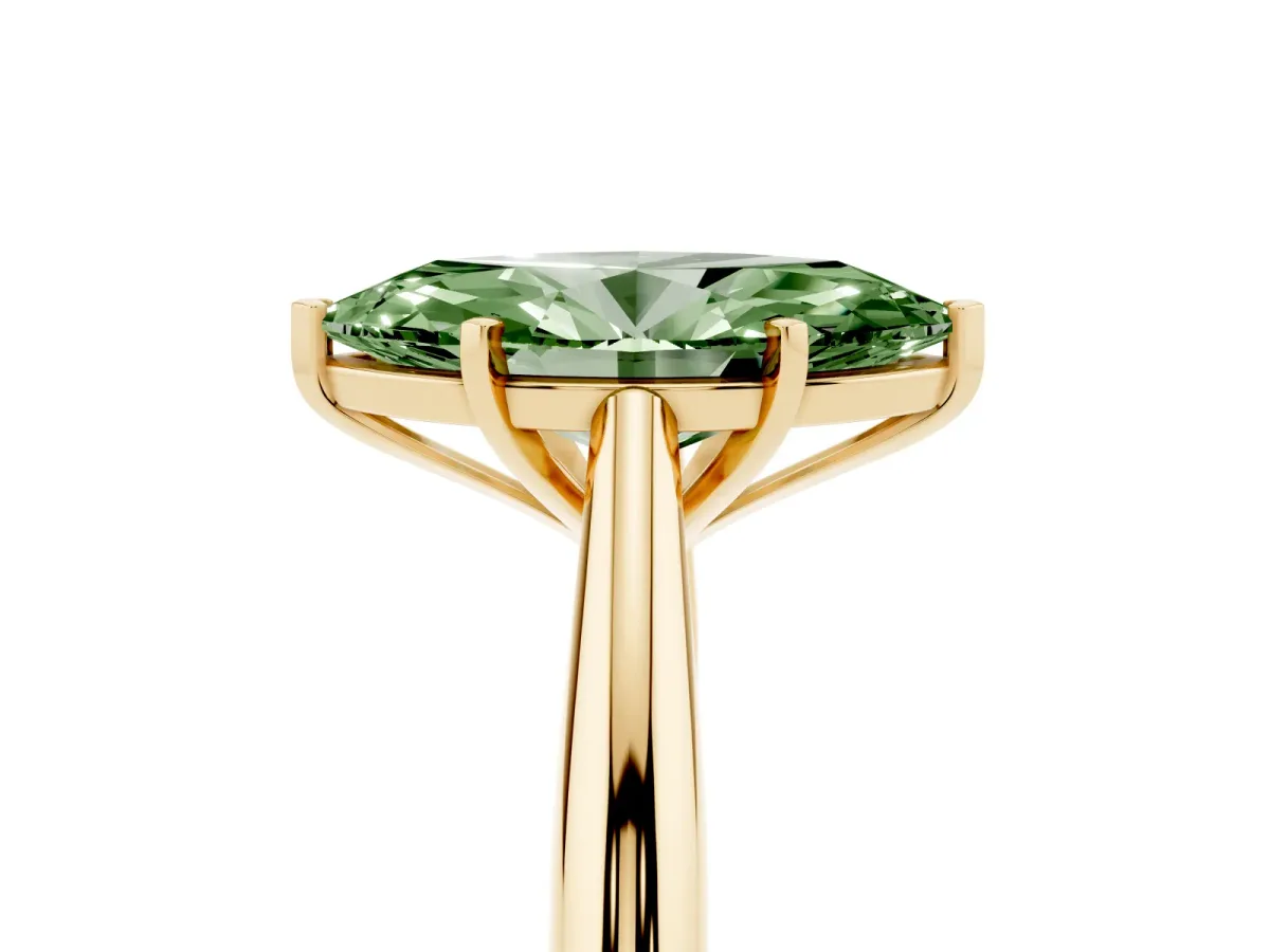 Fancy Green Marquise Cut Diamond Solitaire Engagement Ring with Cathedral Setting and Four-Prong Mount Yellow gold